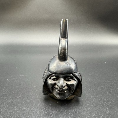 Peruvian Moche Portrait Vessel Head BottleWarrior Stirrup Spout Miniature