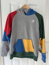 Champion Colorblock Hooded Sweatshirt Pullover Youth Large Primary Colors Gray