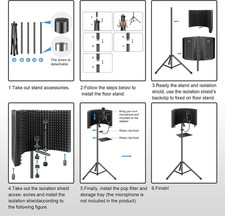 Studio Recording Microphone Isolation Shield with Pop Filter  Tripod Stand, ...