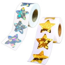 Star Stickers Holographic Gold Silver Stickers 1" 1000 Pcs Self Adhesive