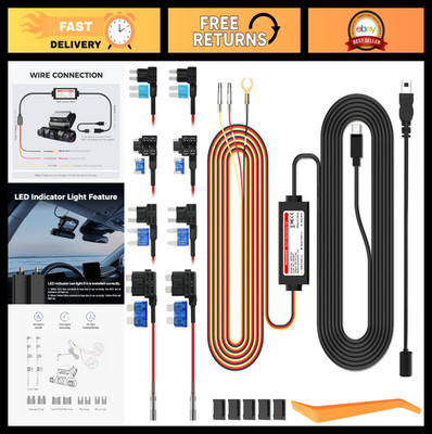 Dash Cam Hardwire Kit for Parking Mode, 12V-30V to 5V/3A, Low Voltage Protection