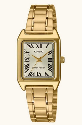 Casio Rectangular Elegant Silver Dial Gold Tone Women's Watch LTP-V007G-9B