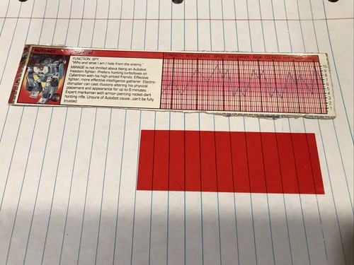 Original TRANSFORMERS G1 MIRAGE Tech Spec Card VINTAGE Bio/Stats CUT-OUT