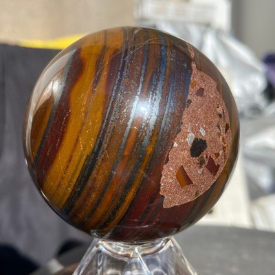 1.1lb Natural striped Tiger-eye stone Sphere quartz crystal ball specimen healin