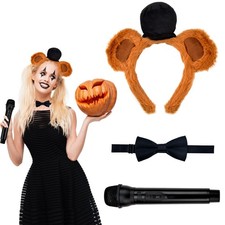 3Pcs Bear Ears Costume Set Hat Headband Bow Tie Microphone Prop Halloween