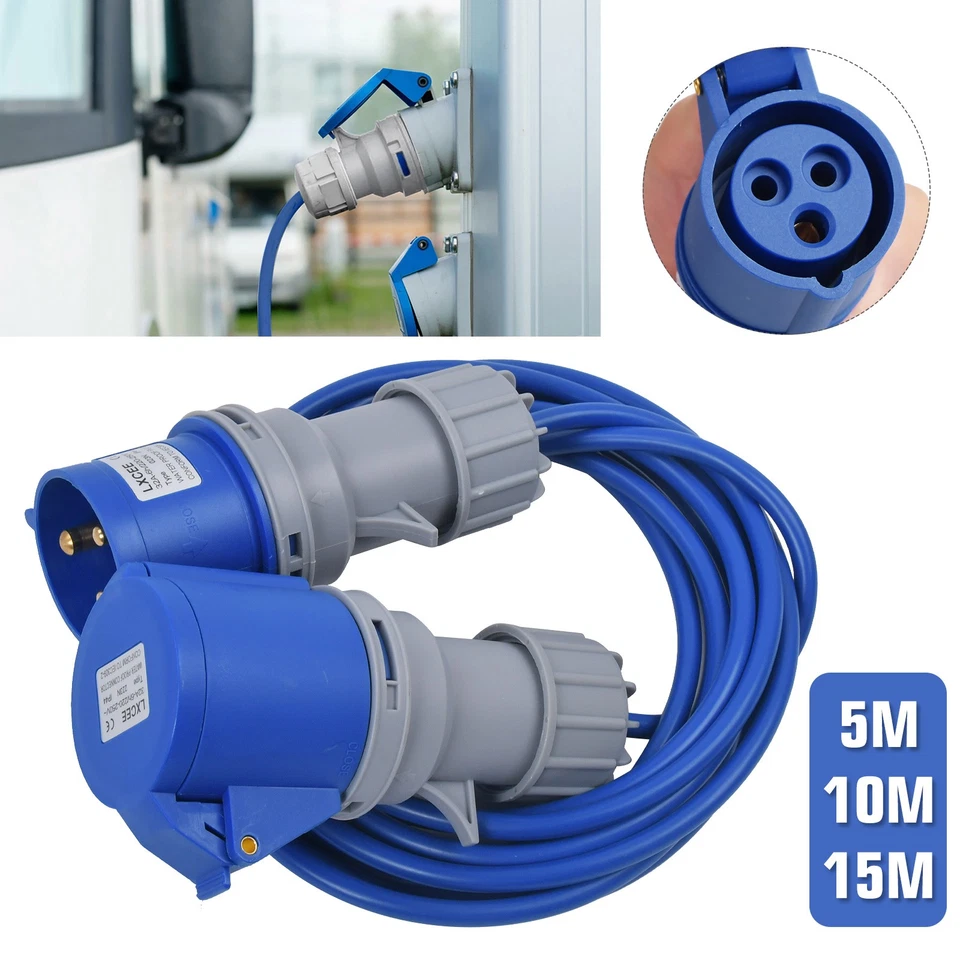 BLUE CARAVAN HOOK UP EXTENSION LEAD 5M/10M/15M 240V MAINS ELECTRIC CABLE 32A UK - Image 2 of 4