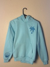 Pink Palm Puff Hawaii Hibiscus Hoodie Aquamarine XXS 2XS NWOT