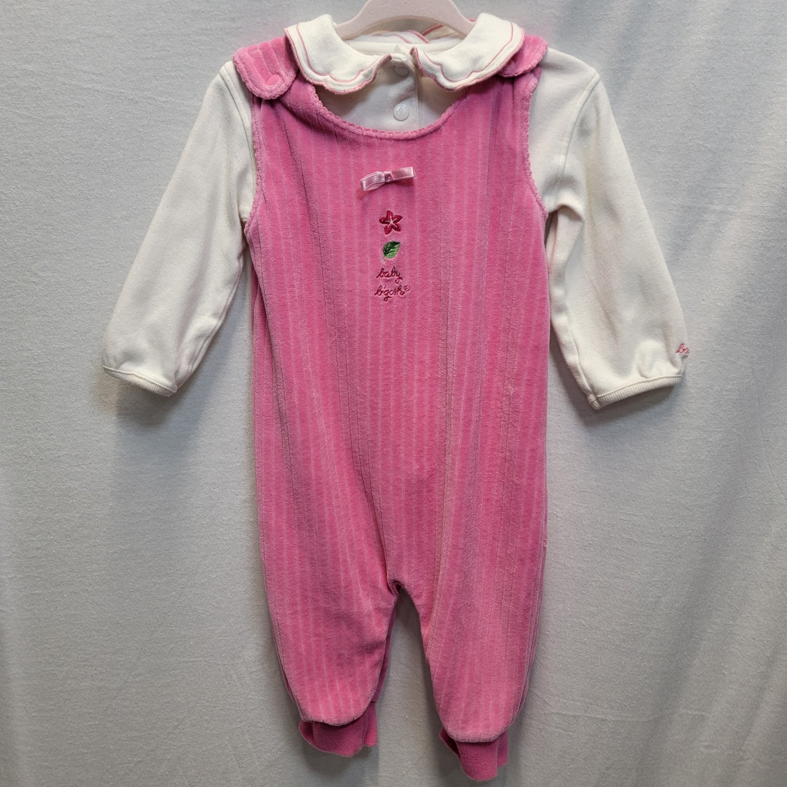 Vintage Oshkosh Baby bgosh Pink corded velveteen Jumper Romper 6-9Mo. 90s Girl