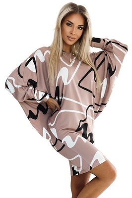 Numoco Fledermaus-Kleid Minikleid Fledermaus-Pullover Partykleid, beige gem.