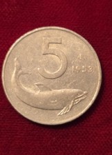 MONETA DA 5 LIRE DELFINO RARISSIMA DEL 1953