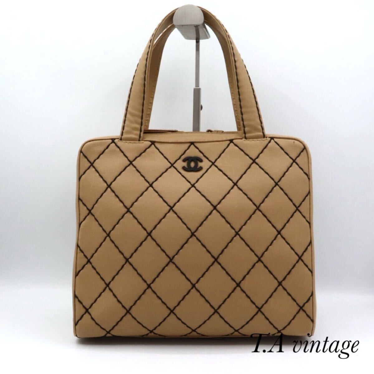CHANEL Lambskin Wild Stitch Handbag Brown in Excellent Condition