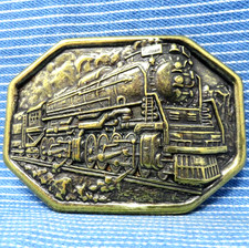 Railroad Train Steam Engine Belt Buckle Dad Gift Uncle Vintage 70s Brass .PCB532