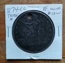 1874 CC Trade Dollar XF Details in Grade Absolutely Genuine Carson City Silver