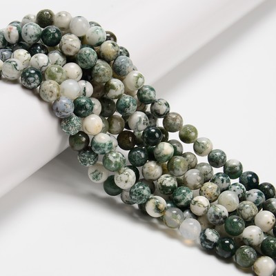 Natural Green Tree Agate Smooth Round Beads Size 6mm 8mm 10mm 12mm 15.5'' Strand