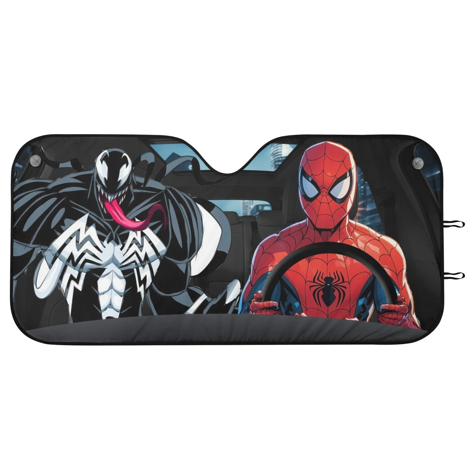 Spider-Man & Venom Driving Car Windshield Sun Shade Superhero Auto Cover