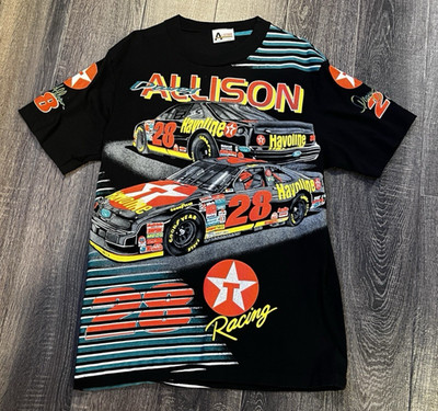 Vintage 1993 Davey Allison 28 Havoline All Over Print Shirt Black  L Made USA VG
