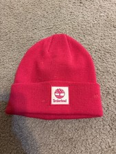 TIMBERLAND logo patch cuffed OS youth beanie winter hat - VIVACIOUS PINK