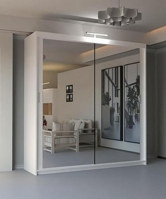Schiebetüren Spiegel KLEIDERSCHRANK Hängeschienen Regale Schlafzimmer Aufbewahrung Schrank Robe