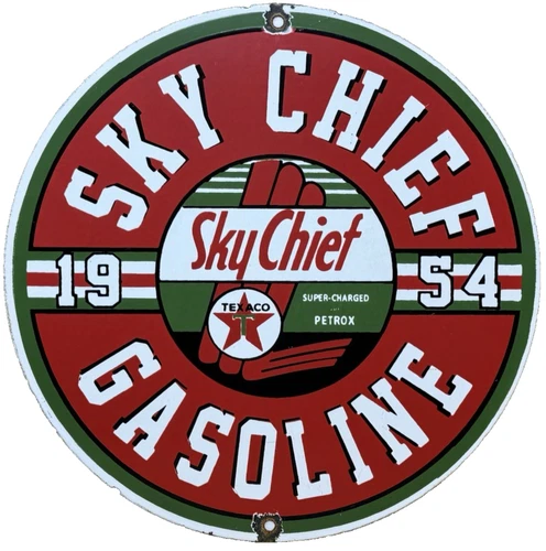VINTAGE TEXACO SKY CHIEF PORCELAIN SIGN TEXAS GASOLINE GAS STATION PUMP PLATE