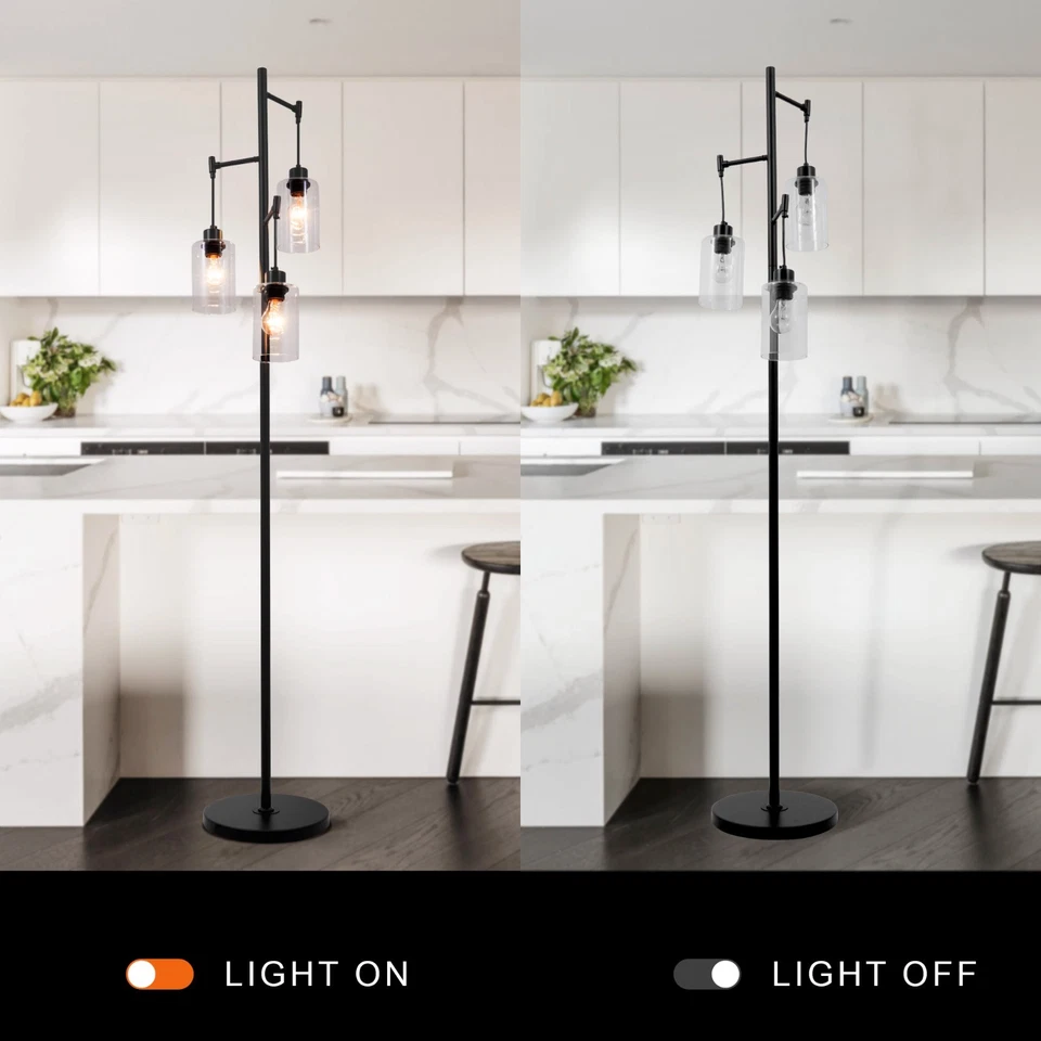 Lámpara de pie estilo árbol de 70,8" 3 luces lámpara de pie de granja accesorio de pie de metal Foto 3 de 4