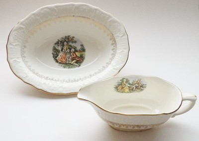 Vogue Washington Colonial Gravy Boat & Oval Vegetable Bowl Set Courting Couple