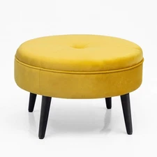 Adeco Carrington Juttersbo Round Tufted Fabric Ottoman Yellow 23" W x 23" D x 14