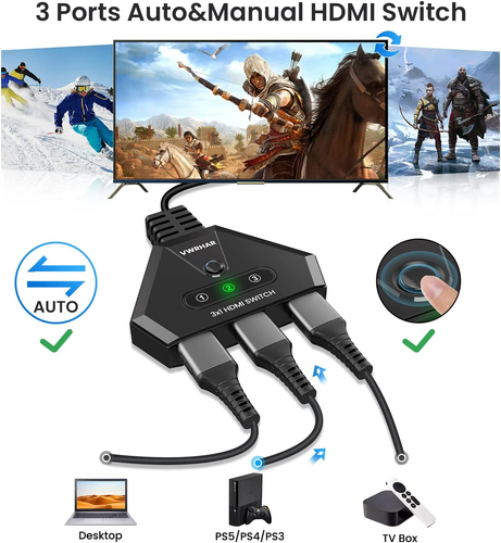 Switch HDMI 3 Ingressi 1 Uscita 4K - Per PS5, Xbox, Apple TV E Monitor - Foto 12