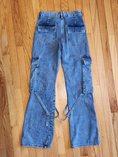 Altar'd State 24 Medium Wash Wide Leg Painters Cargo Loose Straight Blue Jeans - Picture 11 of 11