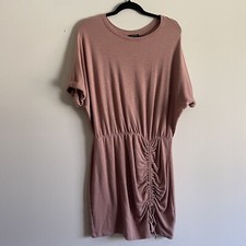 Express Women L Mauve Pink Short Sleeve Crew Neck Cinched Tie Mini T-Shirt Dress