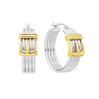 925 massiv Sterling Silber bicolor Gürtelschnalle Creolen Creolen