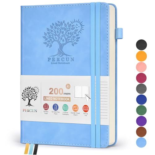 Lined Journal Notebook for Women Men, Hardcover Leather Ruled Paper Blue