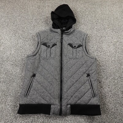 Marc Ecko Unltd Vest Mens L Gray Quilted Zip Hoodie Bomber Jacket Skate Grunge
