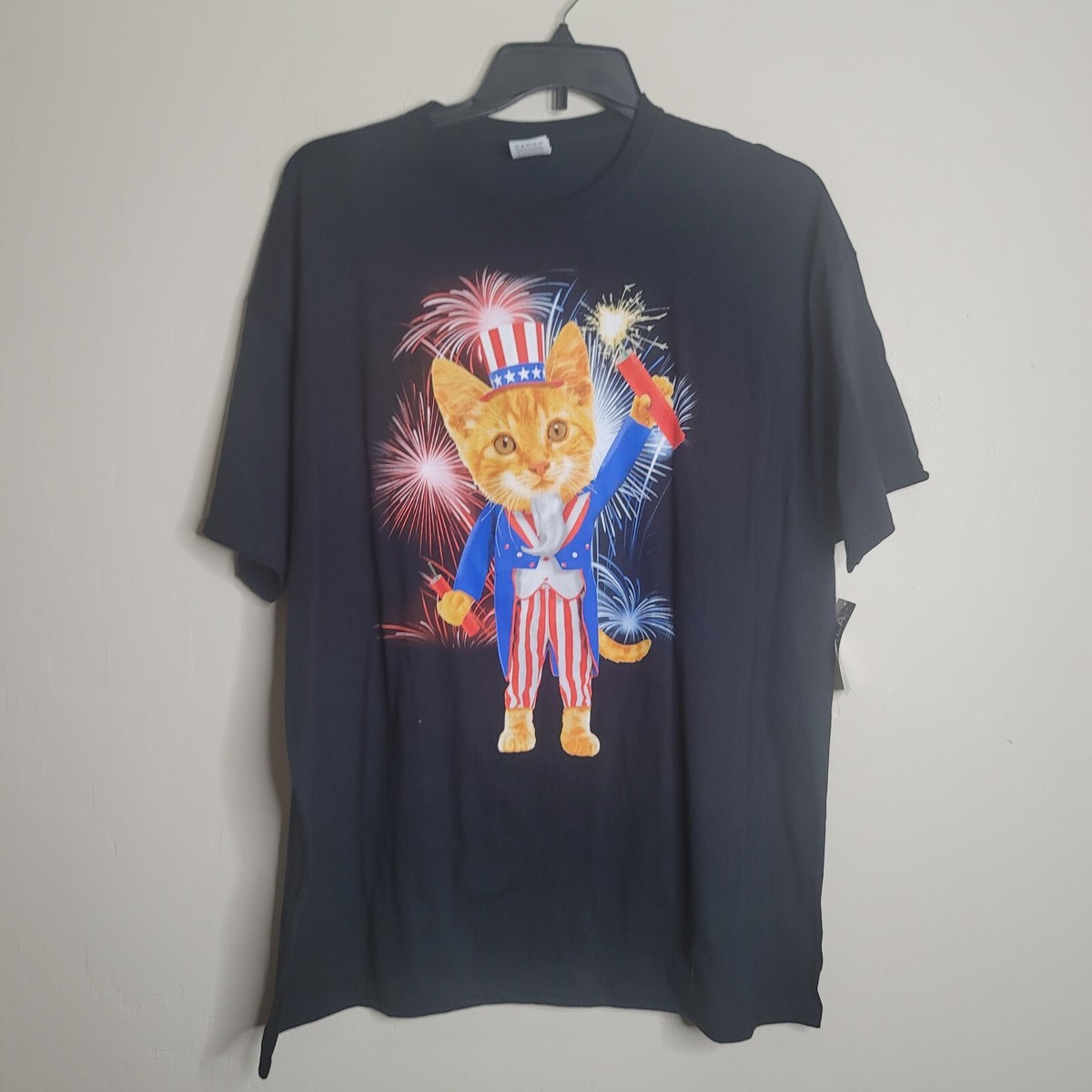Patriotic Cat T Shirt Adult 2XL Fireworks Uncle Sam 4th of July