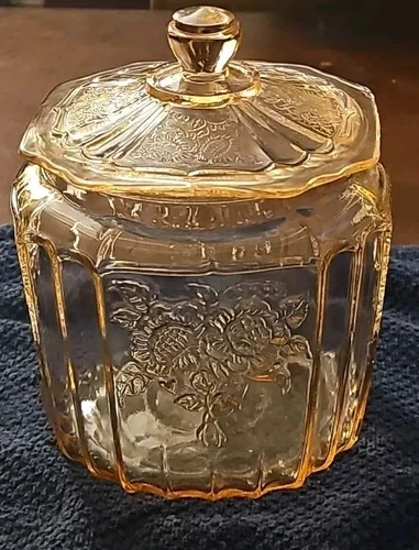 Pink Depression Glass Cookie Jar/ Biscuit Jar Anchor Hocking Mayfair Open Rose