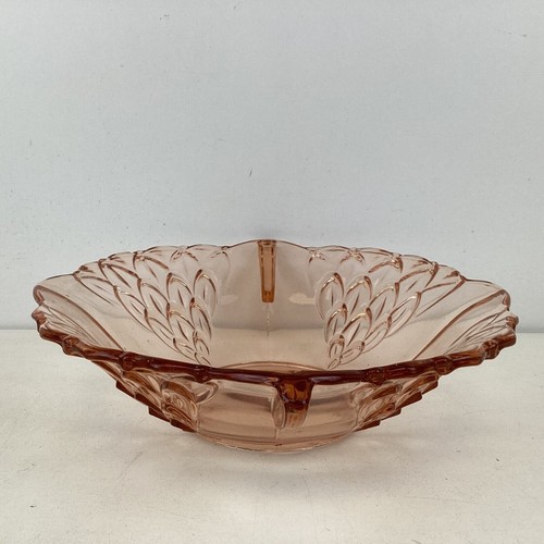 Vintage Art Deco Pink Glass Fruit Bowl - 26cm diam - chips to base - Picture 4 of 4