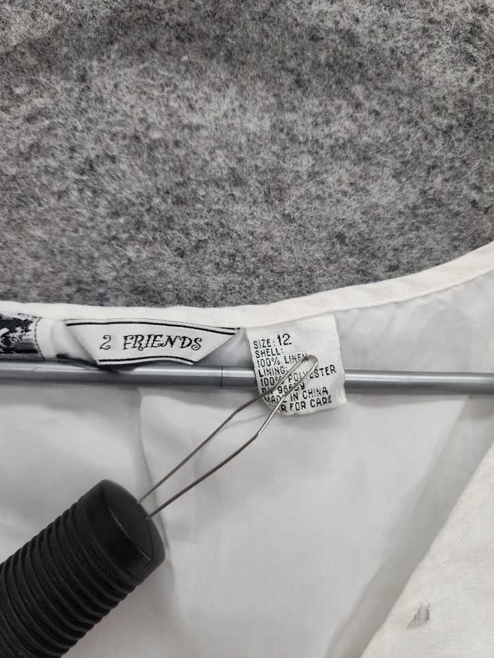 Vestido 2 Friends para mujer 12 lino irlandés cuello en V blanco lunares Foto 3 de 4