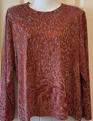 Simply Vera Wang Rust Animal Print Polyester Rayon Long Sleeve Top - XXL