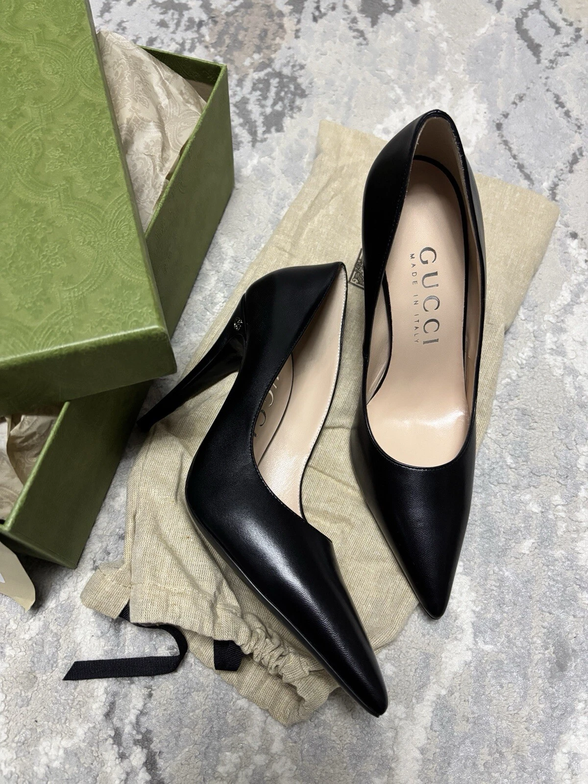 Escarpins à talons GUCCI Malaga cuir noir logo imbriqué Gg taille EU 40