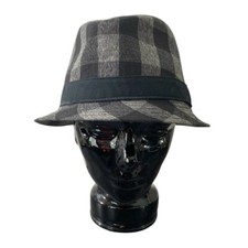 Vtg Y2K Explicit Youth Fedora Hat Plaid Black Gray L/XL Ages 14 Plus 23.5" Cir