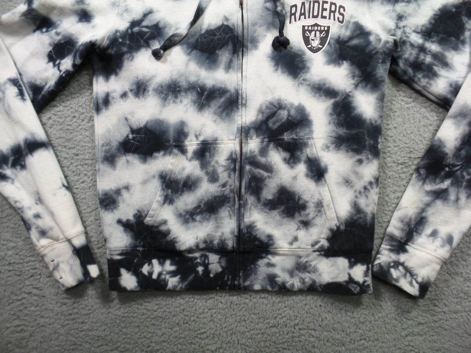 NFL Team Apparel Raiders Womens Sweatshirt Size S White Black Tie Dye Full Zip - Image 2 of 4