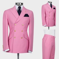 Business Men Suits Double Breasted Tuxedo Slim Fit Peak Lapel Jacket Vest Pants