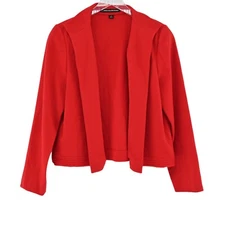 Ellen Tracy Wool Jacket Womens Size 10 Red Drape Open Front Career Vintage 00s