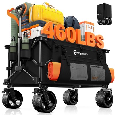 38'' L Collapsible Wagon Cart Foldable, 460LB Weight Capacity 220L Heavy Duty ...