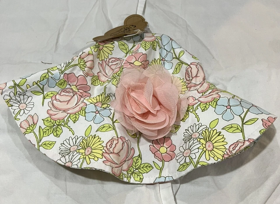 NWT Baby Essentials Floral Sun Beach Summer Hat Size 0-12 Mon Adjustable Strap - Image 4 of 4