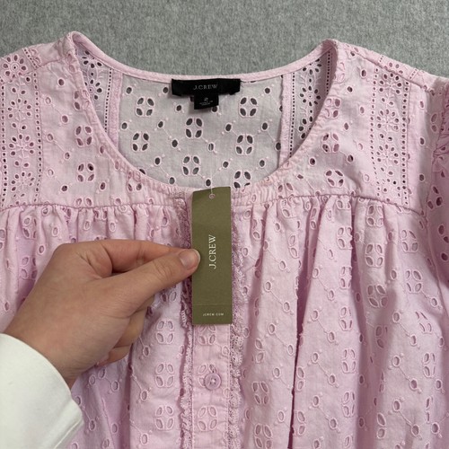 J Crew Dress Woman 2 Pink Eyelet Button Coquette Cottage Prairie Puff Sleeve - Picture 4 of 11