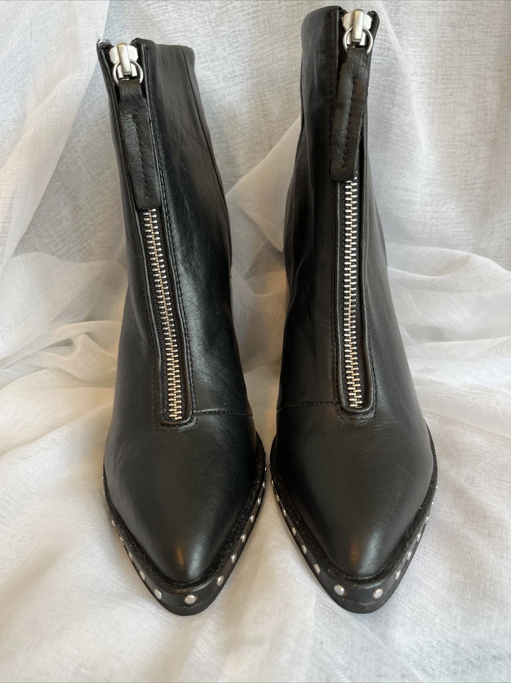 Botines Sol Sana Axel Cuero Negro Remaches Tacones Bloque 36 Foto 4 de 4