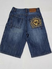 Rocawear Shorts Boys 10 Blue Light Wash Denim Embroidered Baggy