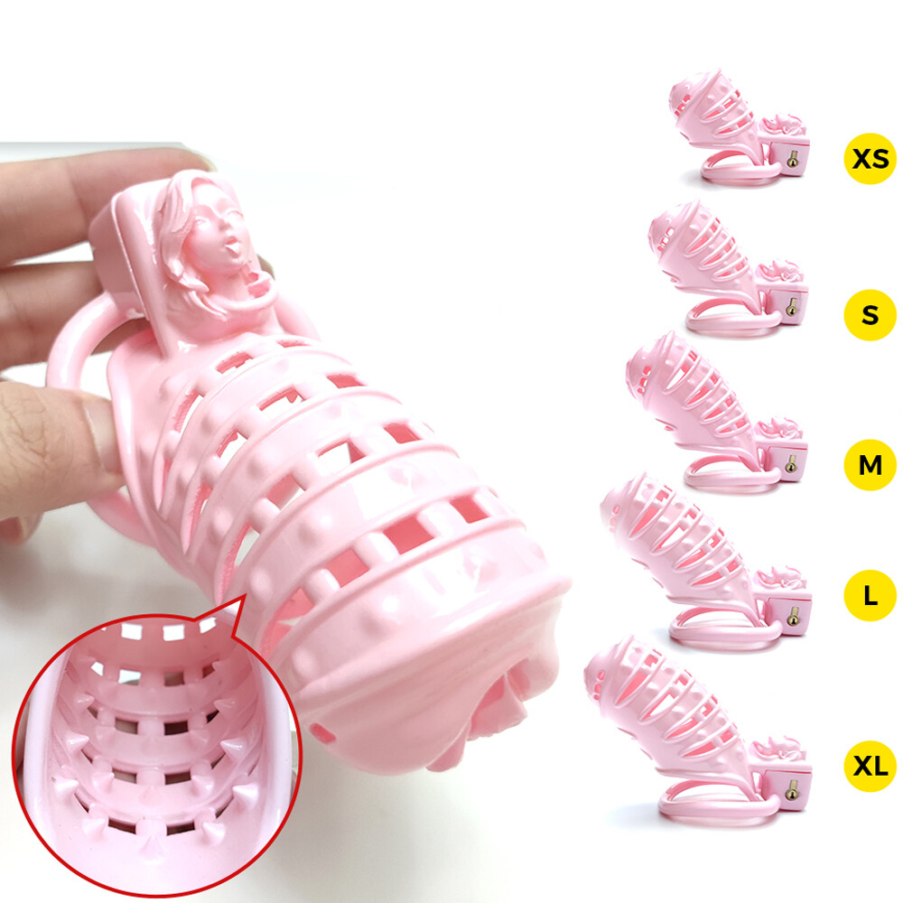 Male Pink Spiked Sissy Slave Cage Chastity Devices 3D Printed Cage Ring