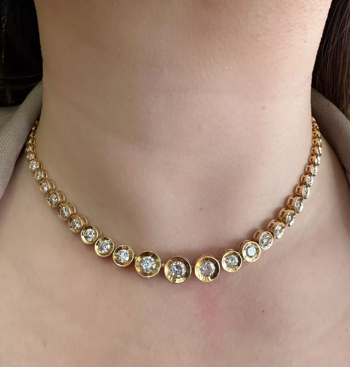 Diamond tennis necklace yellow gold sale