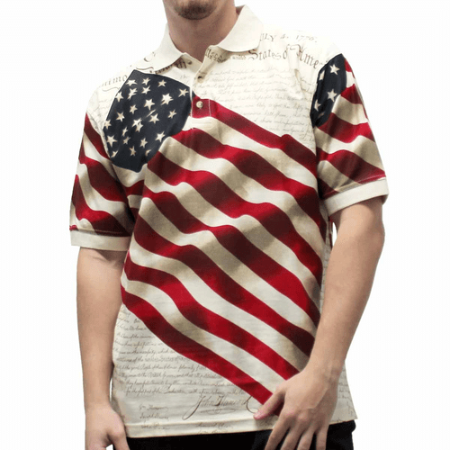 American Summer Allover Patriotic Men's Polo Shirt American Flag - Picture 3 of 3